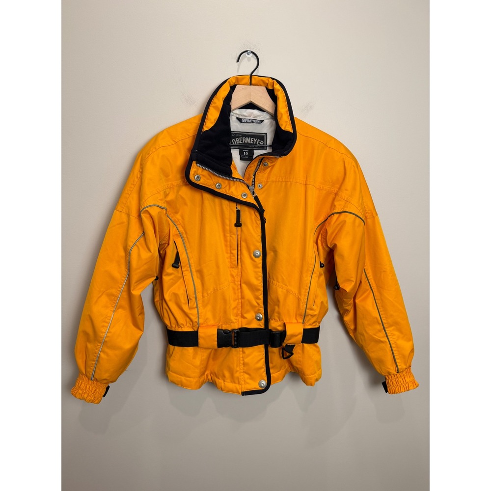 VTG Obermeyer Womens 10 Ski Jacket Coat Winter Yellow Gorpcore Belted Y2K Retro